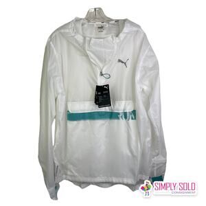 Puma WindCell Womens White Teal‎ Half Zip Hooded Running Jacket Size M NEW